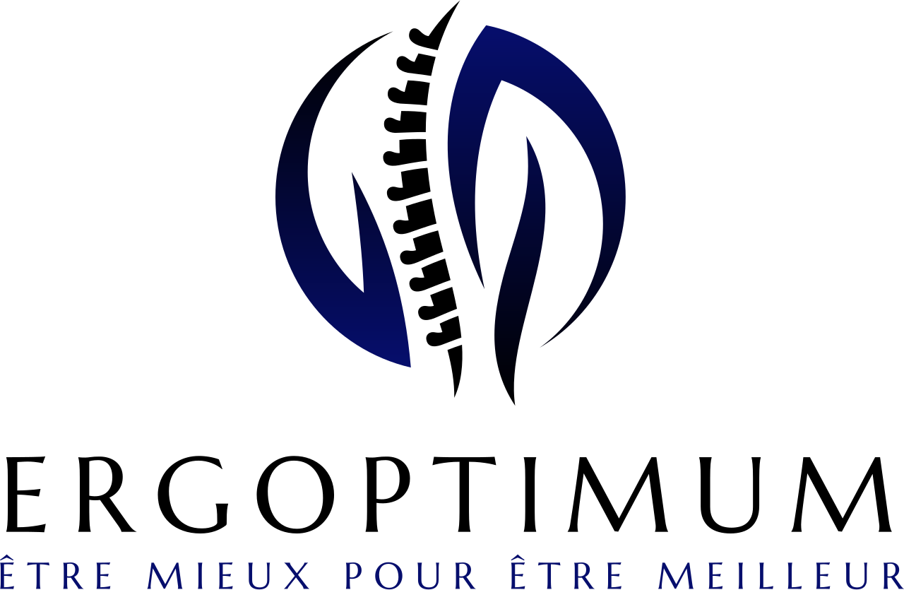 Logo ergoptimum bleu avec slogan : être mieux pour être meilleur